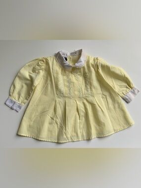 Vintage 60s Yellow Embroidered Peter Pan Collar Girls' Dress